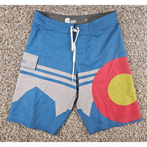 Colorado Bred Mens Sz 30 Board Shorts Swim Trunks Colorado Flag Print
